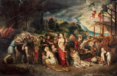 Aeneas bereidt zich voor om de Trojanen in ballingschap te leiden, c.1602 door Peter Paul Rubens